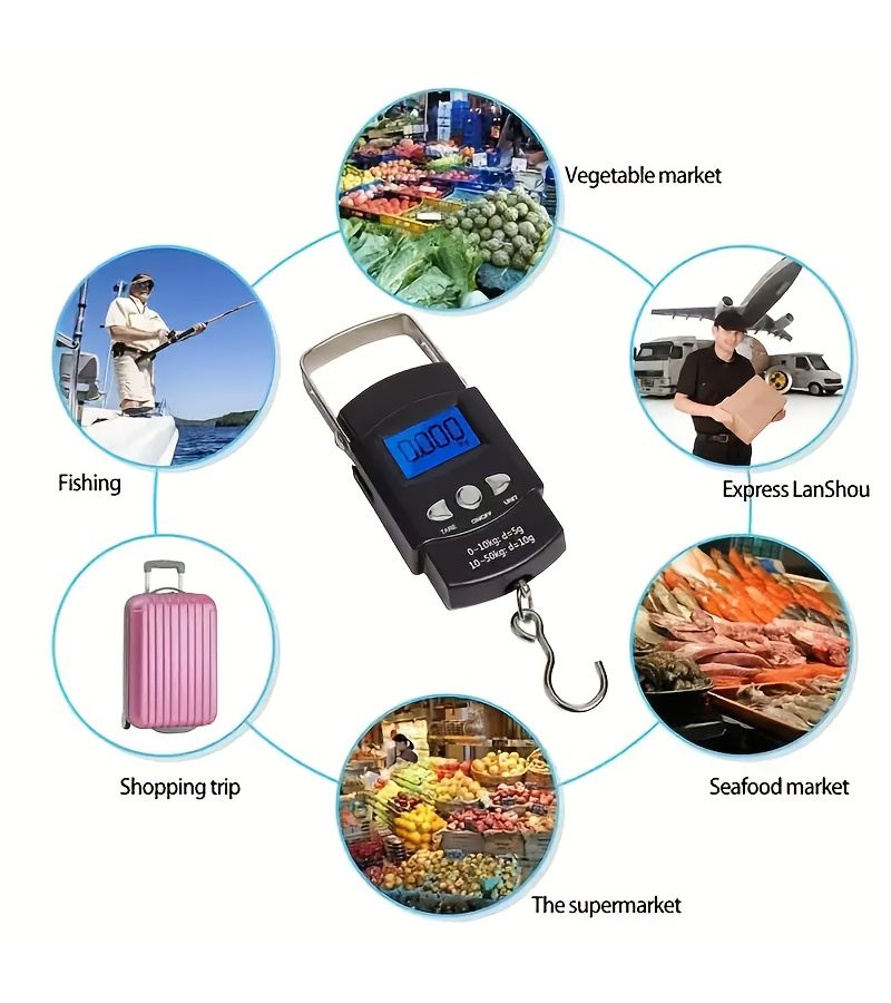 Compact Hand Held Digital Scale For Luggage Fishing 110.23lb 10g With Ruler - Image 4