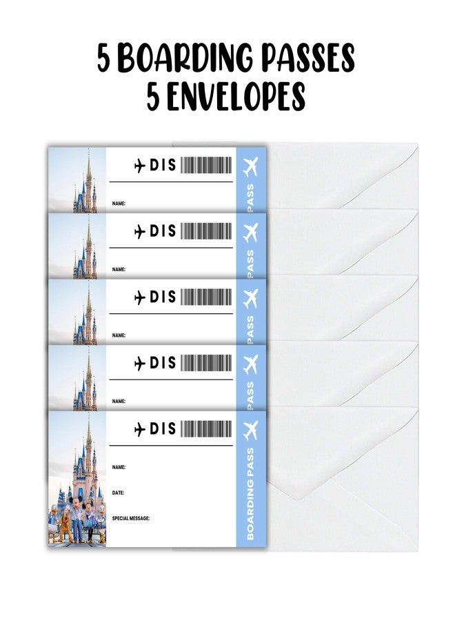Lashicorn Boarding Pass Magical Blue Surprise Vacation Airport Kingdom | 5 pk 3.75x8.25” Passes & 5 Envelopes Heart Ticket Birthday Card Gift Paper Template Mouse Stickers - Image 2