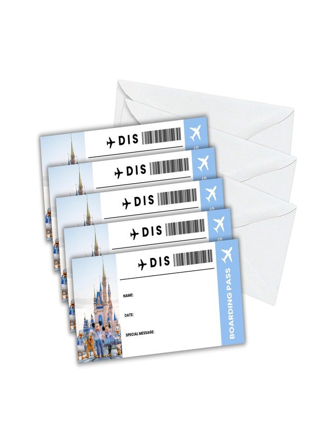Lashicorn Boarding Pass Magical Blue Surprise Vacation Airport Kingdom | 5 pk 3.75x8.25” Passes & 5 Envelopes Heart Ticket Birthday Card Gift Paper Template Mouse Stickers - Image 1