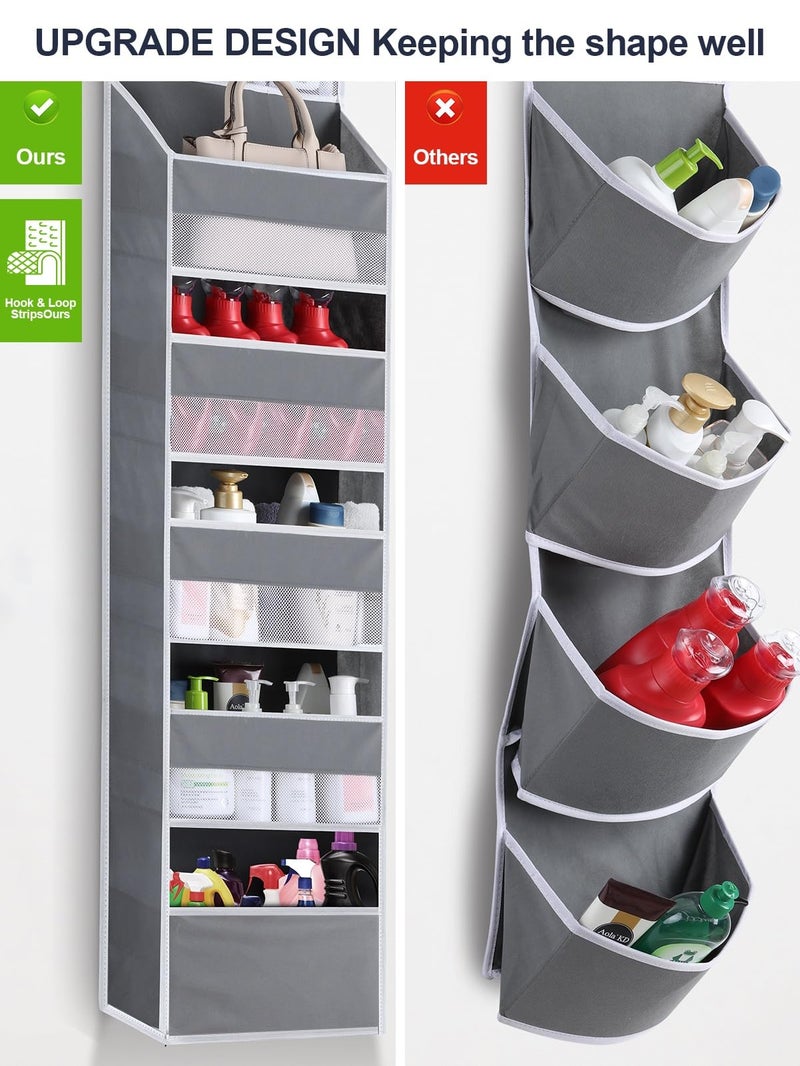 Wakaye Over the Door Organizers - 5 Tier Hanging Door Storage with 5 Spacious Pockets, Anti -Tilt 44 lb Load Behind Door Organizer for Bedroom,Nursery,Bathroom,Kitchen,Dorm,Pantry - 1 Pack,Grey - Image 3