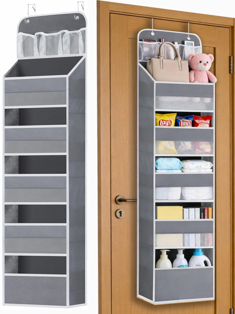 Wakaye Over the Door Organizers - 5 Tier Hanging Door Storage with 5 Spacious Pockets, Anti -Tilt 44 lb Load Behind Door Organizer for Bedroom,Nursery,Bathroom,Kitchen,Dorm,Pantry - 1 Pack,Grey - Image 1