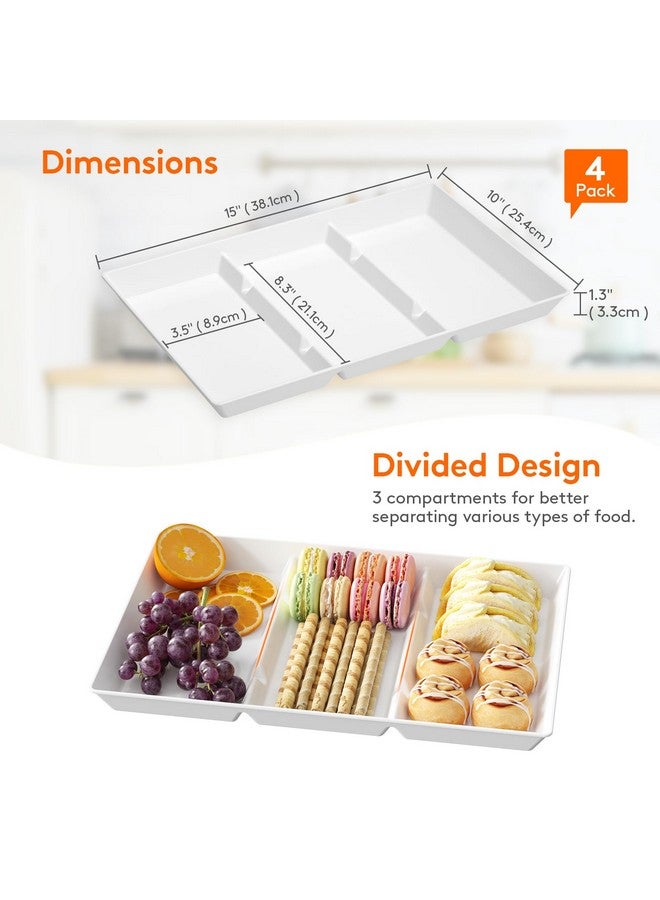 Lifewit Serving Tray Divided for Party Supplies, 4 PCS 15" x 10" Plastic Platters for Serving Food, White Reusable Tray for Veggie, Snack, Fruit, Cookies, Desserts in Kitchen/Pantry - Image 2