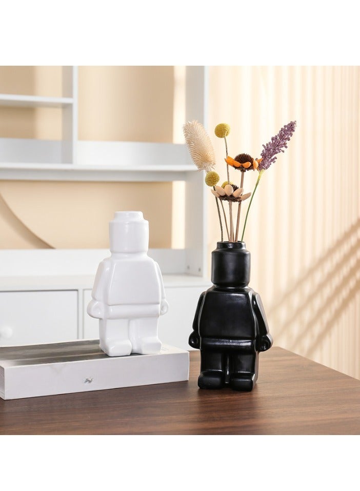 AROAQ Ceramic Statue, Creativity Robot Tv Cabinet Desktop Flower Vase, Durable Nordic Style Flower Pot, Modern Home Decoration Elegant Design Robot Vase, (1pc, Small, Green)  - Image 5