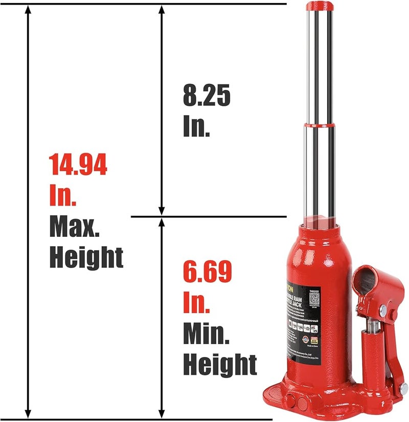 BIG RED 2 Ton (4,000 LBs) Torin Double Ram Welded Bottle Jack for Car Auto Repair and House Lift, ATH80202XR - Image 1