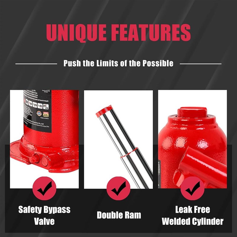 BIG RED 2 Ton (4,000 LBs) Torin Double Ram Welded Bottle Jack for Car Auto Repair and House Lift, ATH80202XR - Image 2