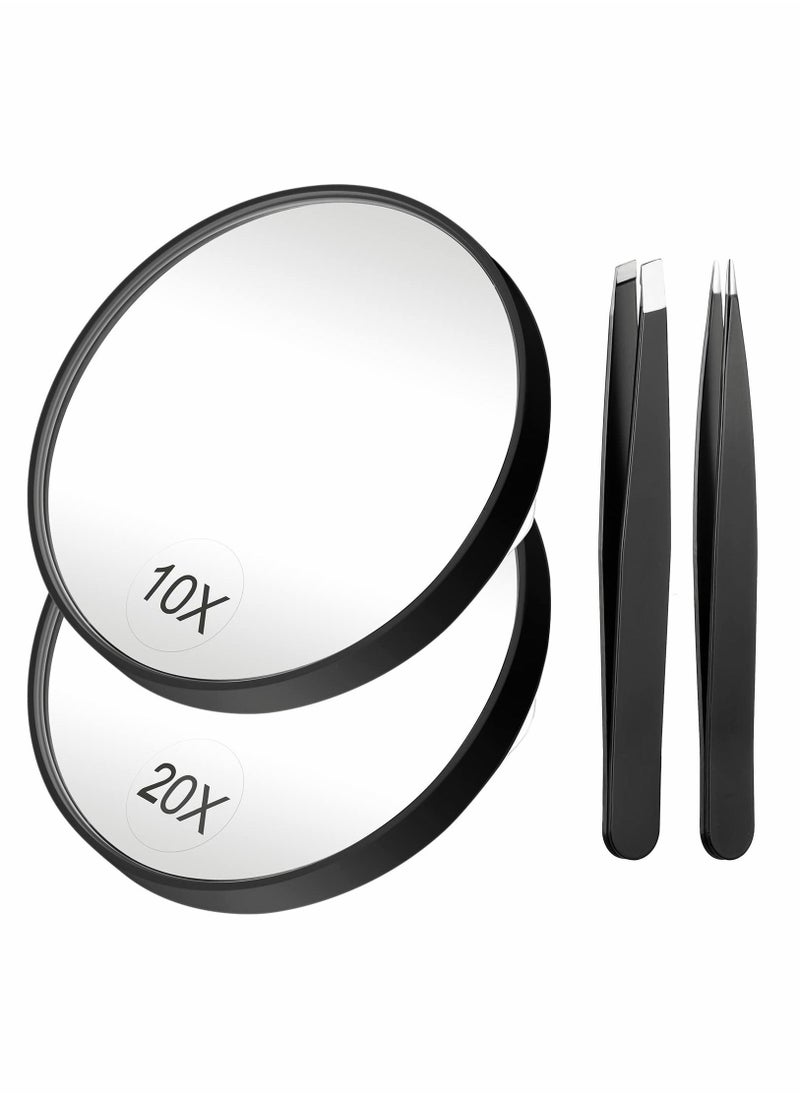 Y&D Magnifying Mirror, 3.5inch 20 times and 10 Magnifier Mirrors with 2 Suction Cups Tweezers, Small Travel Mirror Tweezers Kit for Eyebrow Tweezing, Blackhead Blemish Removal  - Image 1