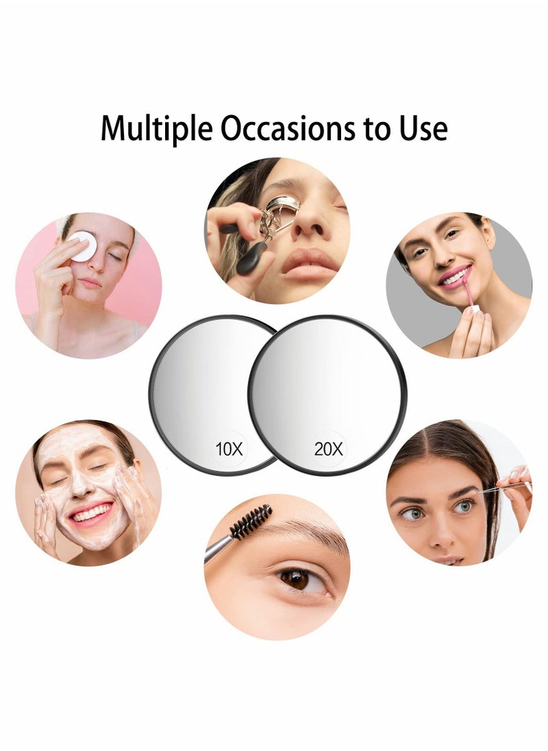 Y&D Magnifying Mirror, 3.5inch 20 times and 10 Magnifier Mirrors with 2 Suction Cups Tweezers, Small Travel Mirror Tweezers Kit for Eyebrow Tweezing, Blackhead Blemish Removal  - Image 4