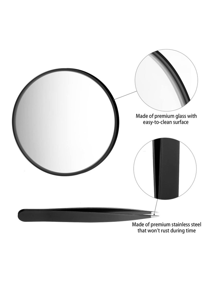 Y&D Magnifying Mirror, 3.5inch 20 times and 10 Magnifier Mirrors with 2 Suction Cups Tweezers, Small Travel Mirror Tweezers Kit for Eyebrow Tweezing, Blackhead Blemish Removal  - Image 5