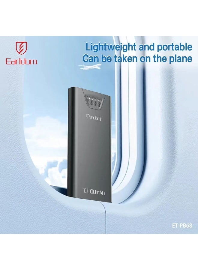 Earldom Power Bank ET-PB68 10000mAh , Fast Charging Power Bank, 3A Output, 3-Port Design (2×USB + Type-C), Smart LED Power Display, Lightweight & Airline-Safe Portable Battery – Black - Image 4