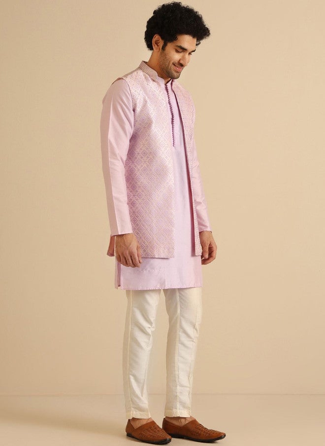 KISAH Men Regular Kurta with Trousers and Nehru Jacket - Image 4