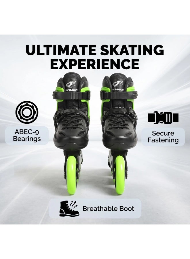 PAPAISON Adult Inline Skates Adjustable Rollerblades for Men Women — ABEC-9 Bearings, Black Green, Recreational Outdoor Fitness Skating - Image 2