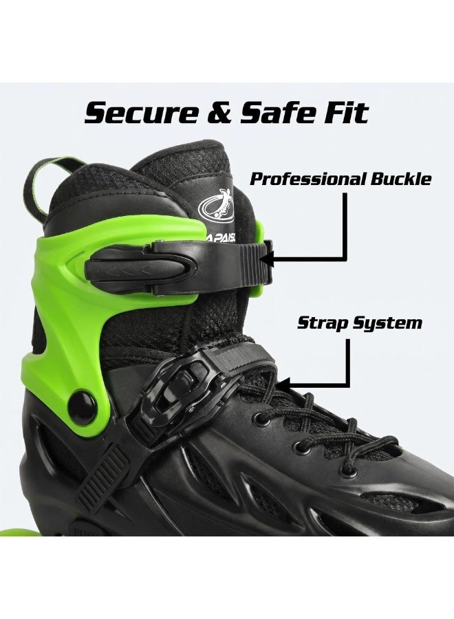 PAPAISON Adult Inline Skates Adjustable Rollerblades for Men Women — ABEC-9 Bearings, Black Green, Recreational Outdoor Fitness Skating - Image 4