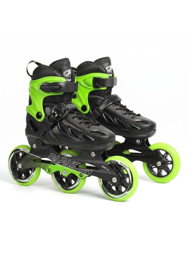 PAPAISON Adult Inline Skates Adjustable Rollerblades for Men Women — ABEC-9 Bearings, Black Green, Recreational Outdoor Fitness Skating - Image 1