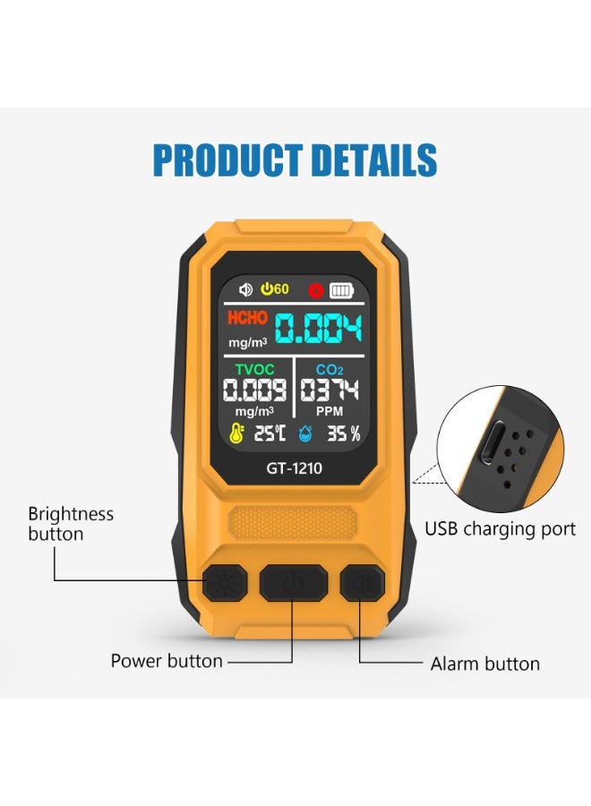 5-in-1 Rechargeable Air Quality Monitor Type-C CO2 Temperature Humidity HCHO TVOC Detector with Visual & Audible Alerts, Multi Gas Air Quality Detection Meter 5-in-1 Rechargeable Air Quality Monitor - Image 3