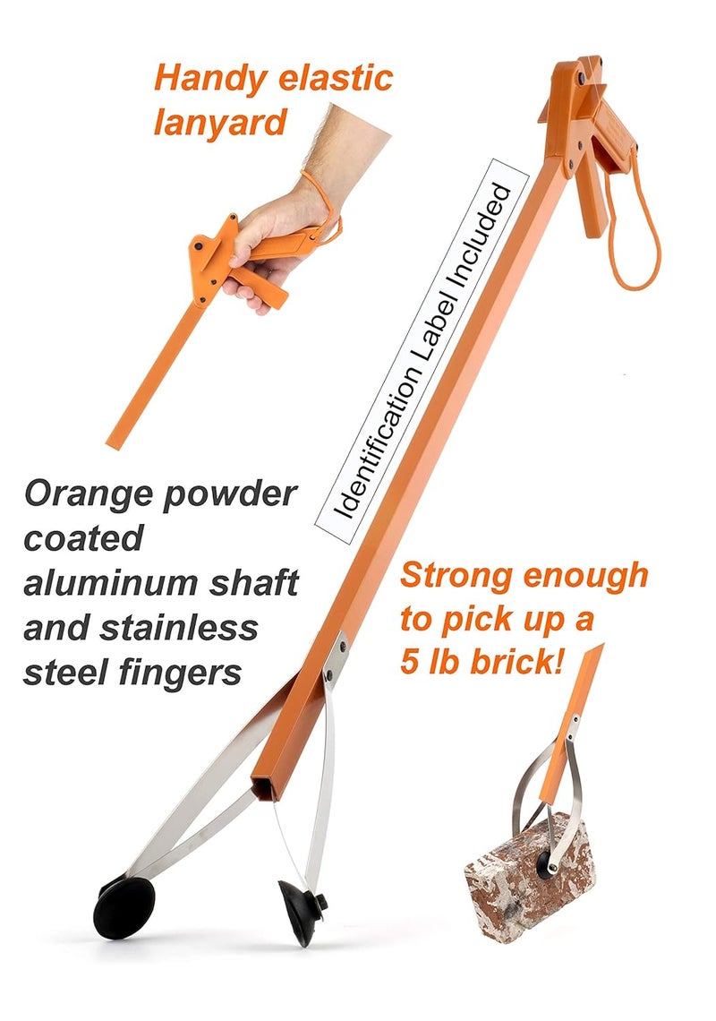 ArcMate Orange-U-Tongs PRO Grade Litter Pick up Tool, Elastic Lanyard, Suction Cup Reacher Grabber for Indoor or Outdoor Use, 33" Reach, 5lb. Pick Up Capacity, Orange, 36", 6 Pack (7702-6) - Image 3