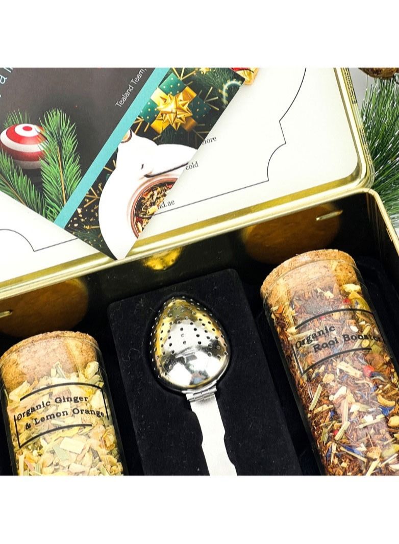 Tealand Tea Gift Set Treat Organic Ginger & Lemon Orange Loose Tea Leaf Organic Rooi Booster Tea Infusing Spoon & Personalized Gift Card  - Image 1