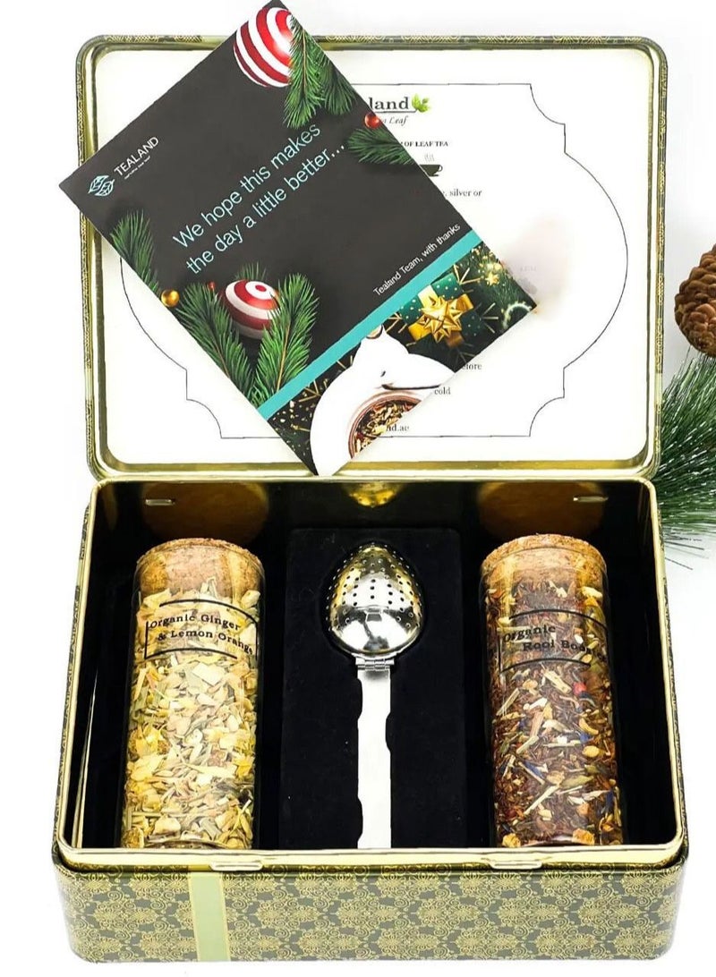 Tealand Tea Gift Set Treat Organic Ginger & Lemon Orange Loose Tea Leaf Organic Rooi Booster Tea Infusing Spoon & Personalized Gift Card  - Image 2