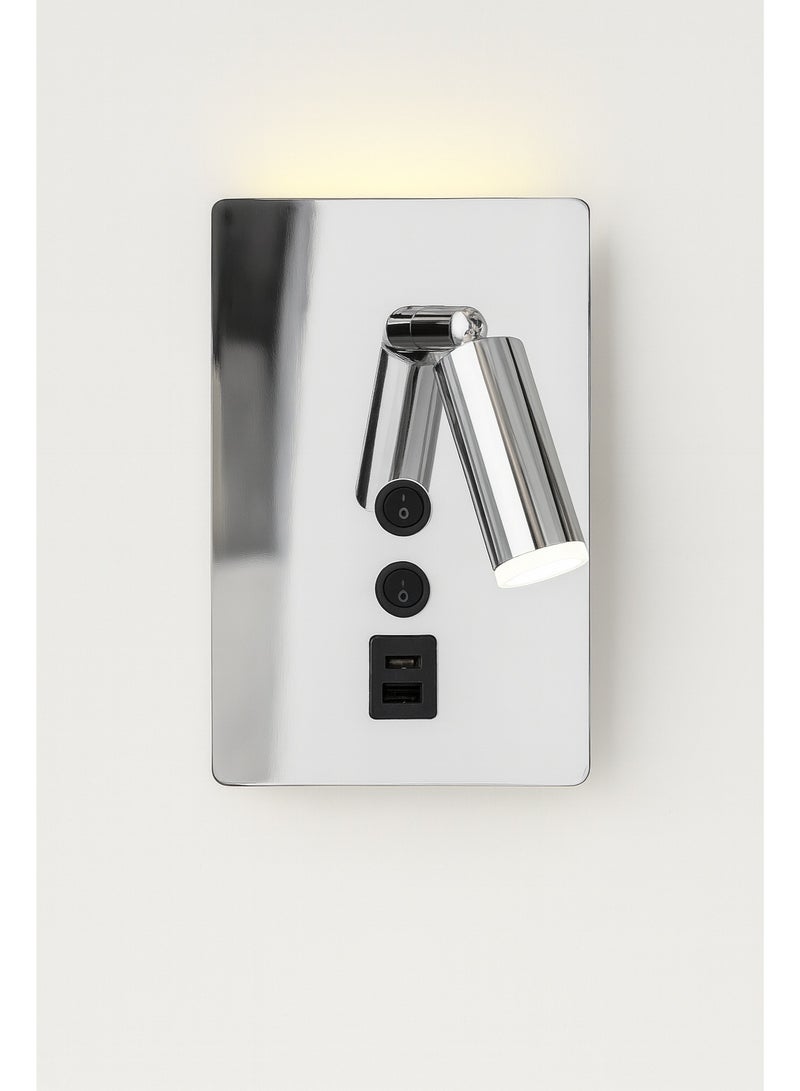 NERFA Modern Wall Light with USB Charger – Silver Finish - Image 2