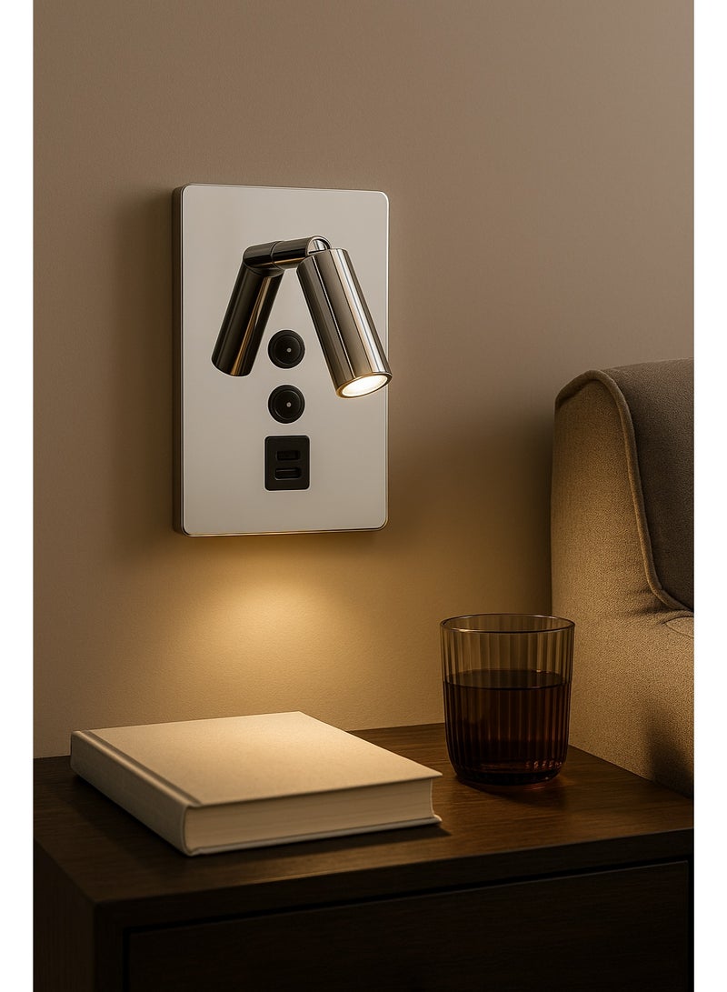NERFA Modern Wall Light with USB Charger – Silver Finish - Image 1