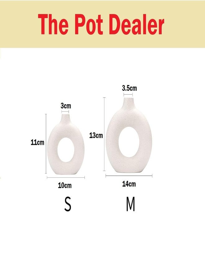 The Pot Dealer White Donut Vase Hollow Ceramic Vase for Flowers Handmade Minimalist Style Modern Home Decor Round Shape Table Party Living Room Office Bedroom (3 inch Small) - Image 5