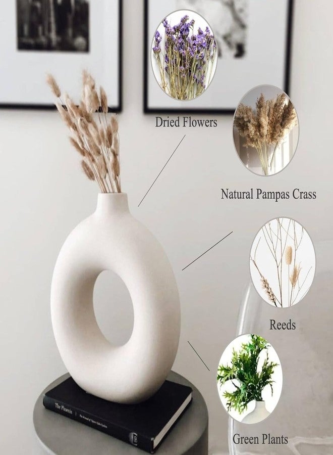 The Pot Dealer White Donut Vase Hollow Ceramic Vase for Flowers Handmade Minimalist Style Modern Home Decor Round Shape Table Party Living Room Office Bedroom (3 inch Small) - Image 2