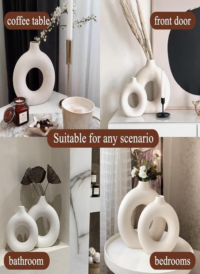 The Pot Dealer White Donut Vase Hollow Ceramic Vase for Flowers Handmade Minimalist Style Modern Home Decor Round Shape Table Party Living Room Office Bedroom (3 inch Small) - Image 3