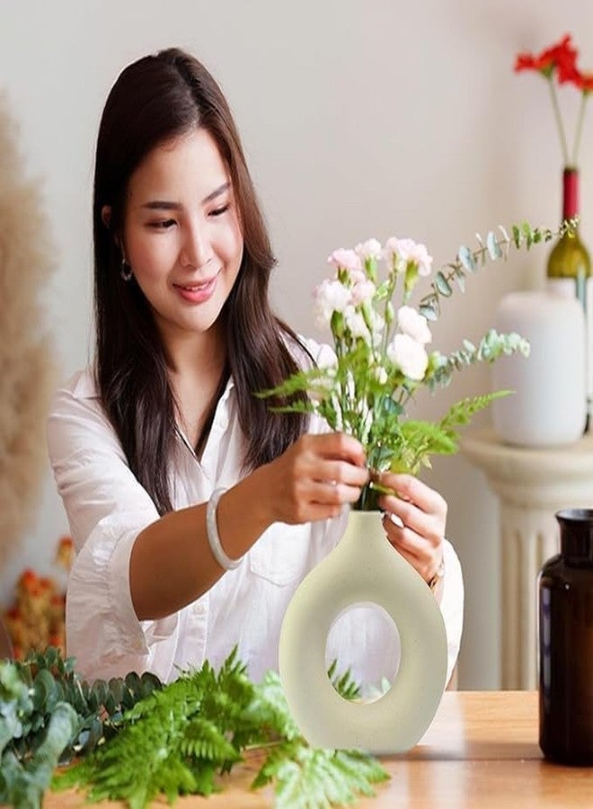 The Pot Dealer White Donut Vase Hollow Ceramic Vase for Flowers Handmade Minimalist Style Modern Home Decor Round Shape Table Party Living Room Office Bedroom (3 inch Small) - Image 4
