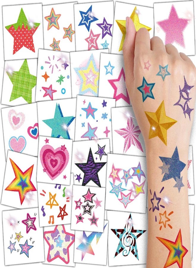 CHARLENT Glitter Stars Temporary Tattoos for Kids - 74 Individually Sheets - Image 1