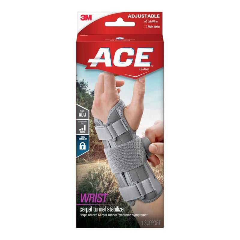 ACE Deluxe Wrist Stabilizer, Left Hand, Helps Relieve Symptoms of Carpal Tunnel Syndrome, Adjustable, Stabilizing, Firm Support - Image 1