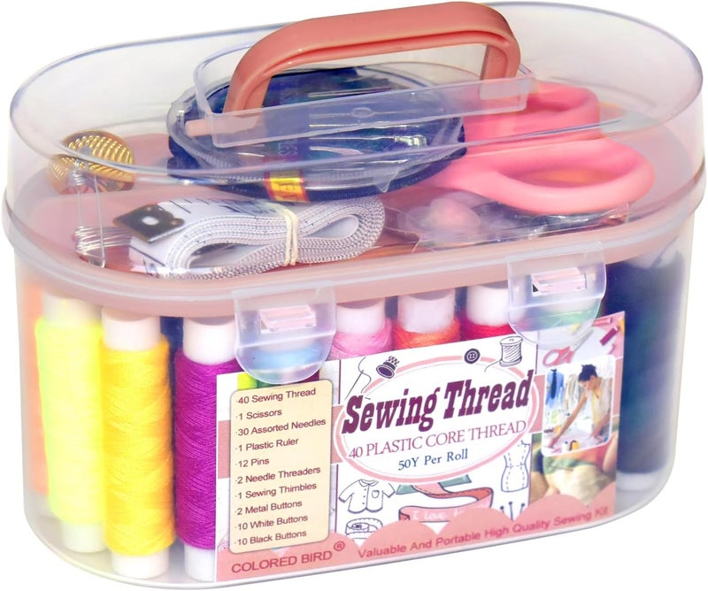 colored bird 40 Spools of Sewing Thread,Gift Box Portable Basic Sewing Repair Kits (Orange) - Image 1