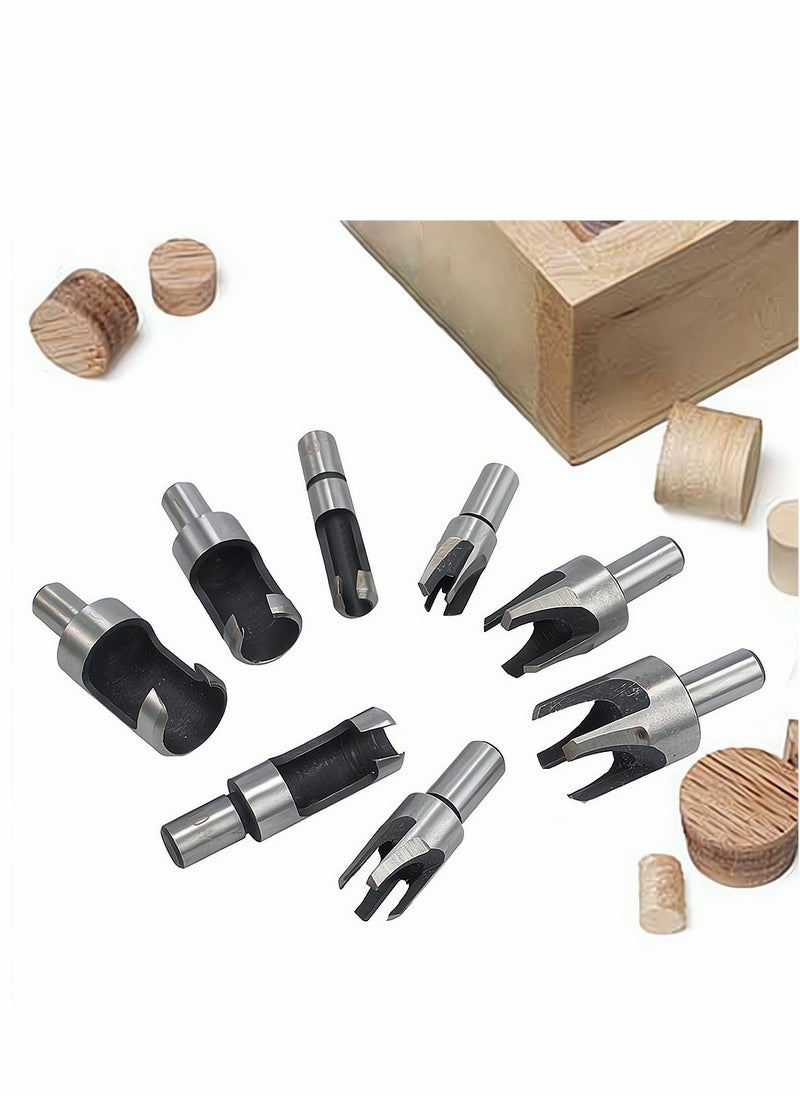 SYOSI Wood Plug Cutters, 8 Pcs Wood Plug Cutter Drill Bit Set, 5/8" 1/2" 3/8" 1/4" Straight and Tapered Taper Cutting Tool Cork Drill Bit Woodworking Claw Cork Drill Hole Saw Tool for Woodworking  - Image 1