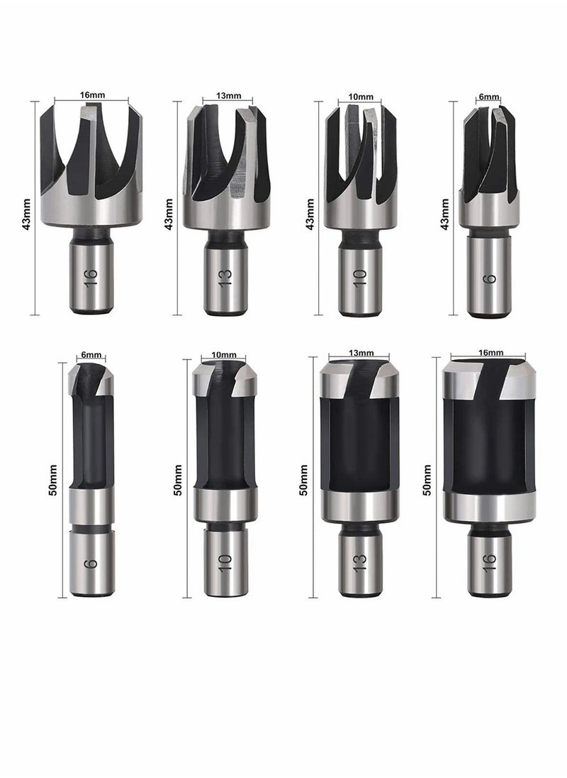 SYOSI Wood Plug Cutters, 8 Pcs Wood Plug Cutter Drill Bit Set, 5/8" 1/2" 3/8" 1/4" Straight and Tapered Taper Cutting Tool Cork Drill Bit Woodworking Claw Cork Drill Hole Saw Tool for Woodworking  - Image 3