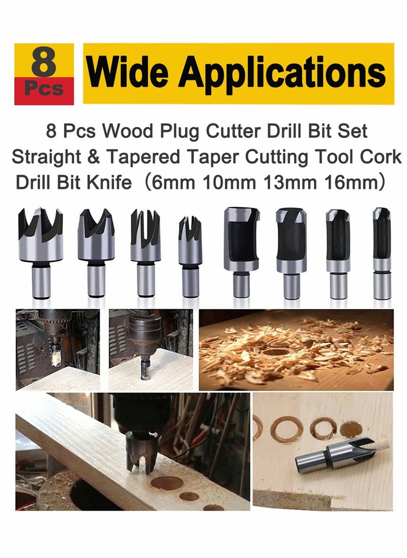 SYOSI Wood Plug Cutters, 8 Pcs Wood Plug Cutter Drill Bit Set, 5/8" 1/2" 3/8" 1/4" Straight and Tapered Taper Cutting Tool Cork Drill Bit Woodworking Claw Cork Drill Hole Saw Tool for Woodworking  - Image 2