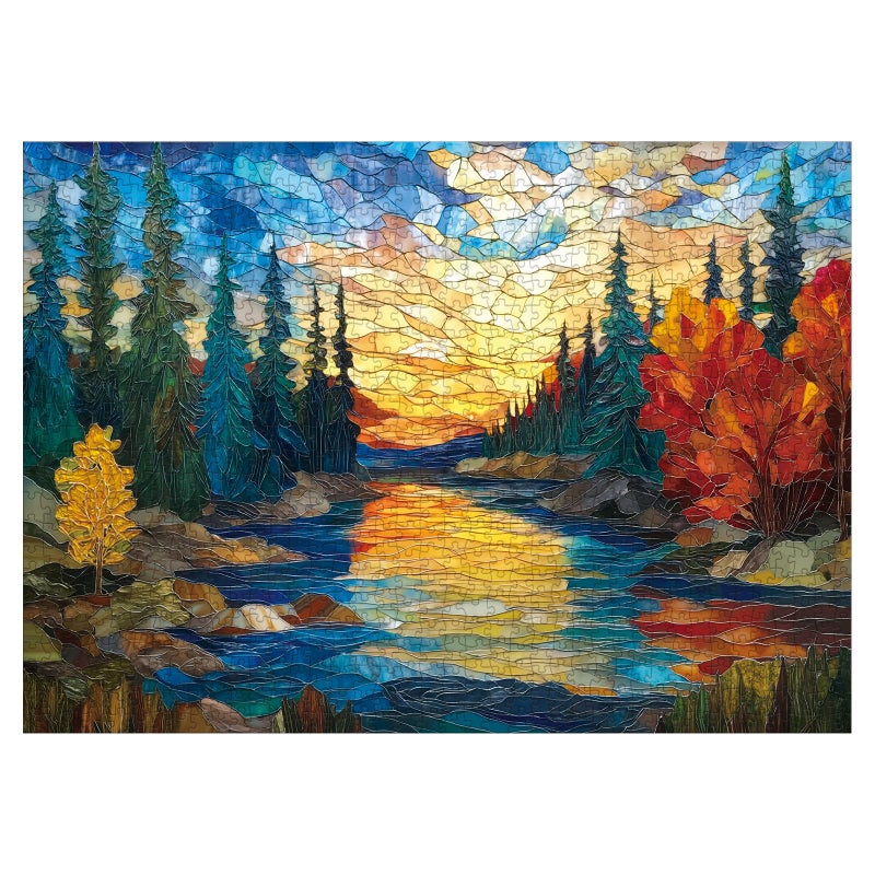 Larkipuzz Stained Glass National Parks Puzzles for Adults 1000 Pieces Colorful Fall Landscape Plant Tree Jigsaw Puzzles Aesthetic Pretty Lake Nature Sunset Scenic Puzzle - Image 3