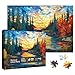 Larkipuzz Stained Glass National Parks Puzzles for Adults 1000 Pieces Colorful Fall Landscape Plant Tree Jigsaw Puzzles Aesthetic Pretty Lake Nature Sunset Scenic Puzzle - Image 4