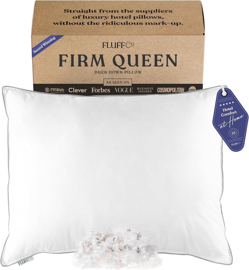 FluffCo Zen Fluff Down StandardQueen Pillow with 600 Fill Power White Duck Down  Side Sleeper  Cooling Pillows  Luxury HotelQuality Pillows with 300 Thread Count  100 Cotton Queen Size 1 Pack