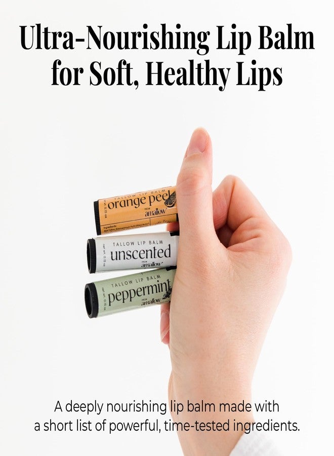 Amallow Tallow Lip Balm Variety Pack (4 Pack – Vanilla Bean, Peppermint, Orange Peel, & Unscented – Natural Lip Balm with Grass-Fed Tallow, Shea Butter & Beeswax – 0.15 oz Each - Image 2