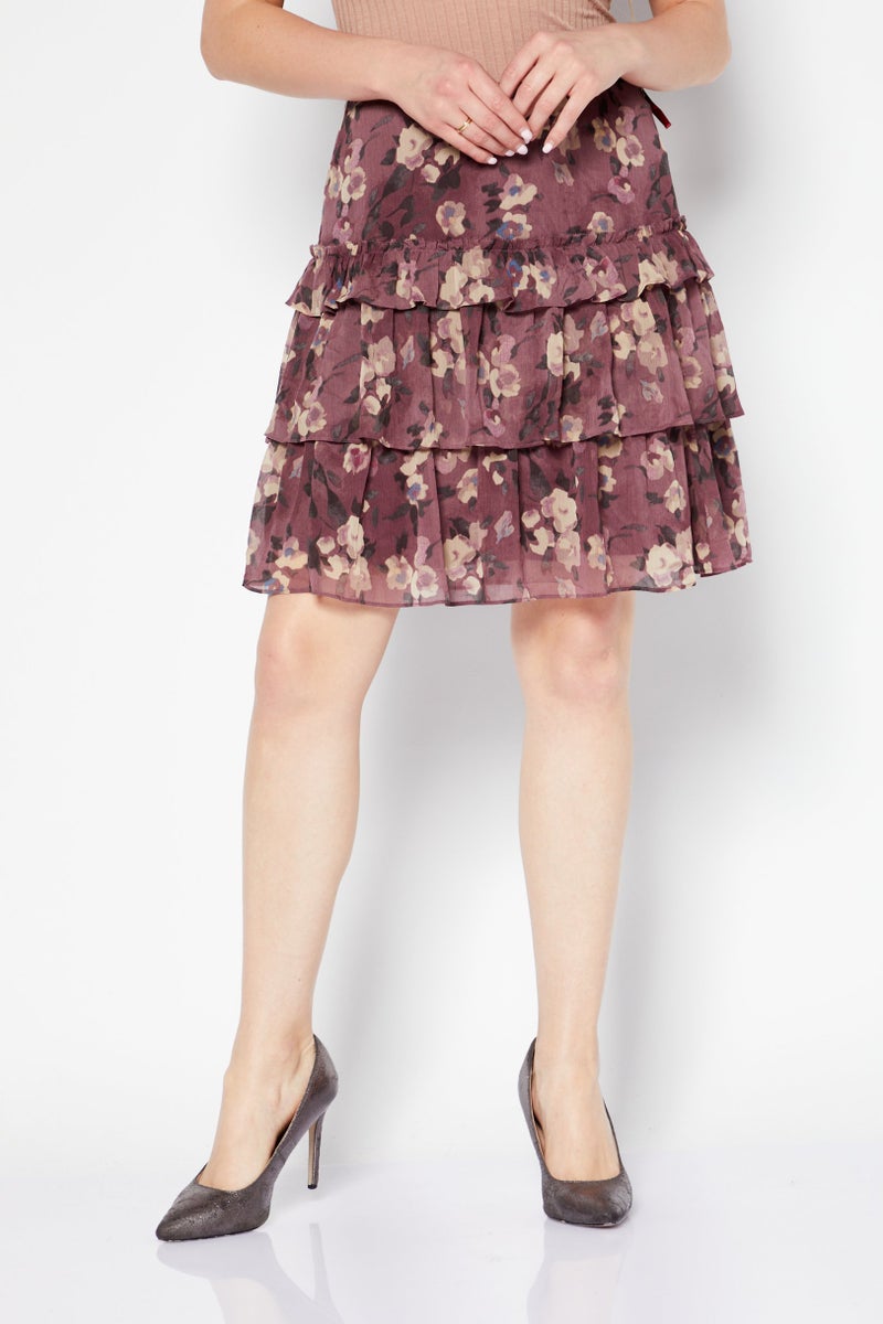 RALPH LAUREN تنورة ميني مزخرفة بالزهور للنساء من لورين بواسطة رالف لورين، متعددة الألوان - Image 1