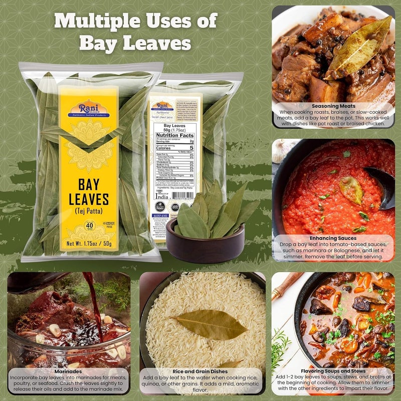 Rani Brand Bay Leaves (Tej Patta) - 1.75oz (50g) - Kosher, Non-GMO, Vegan - Image 3