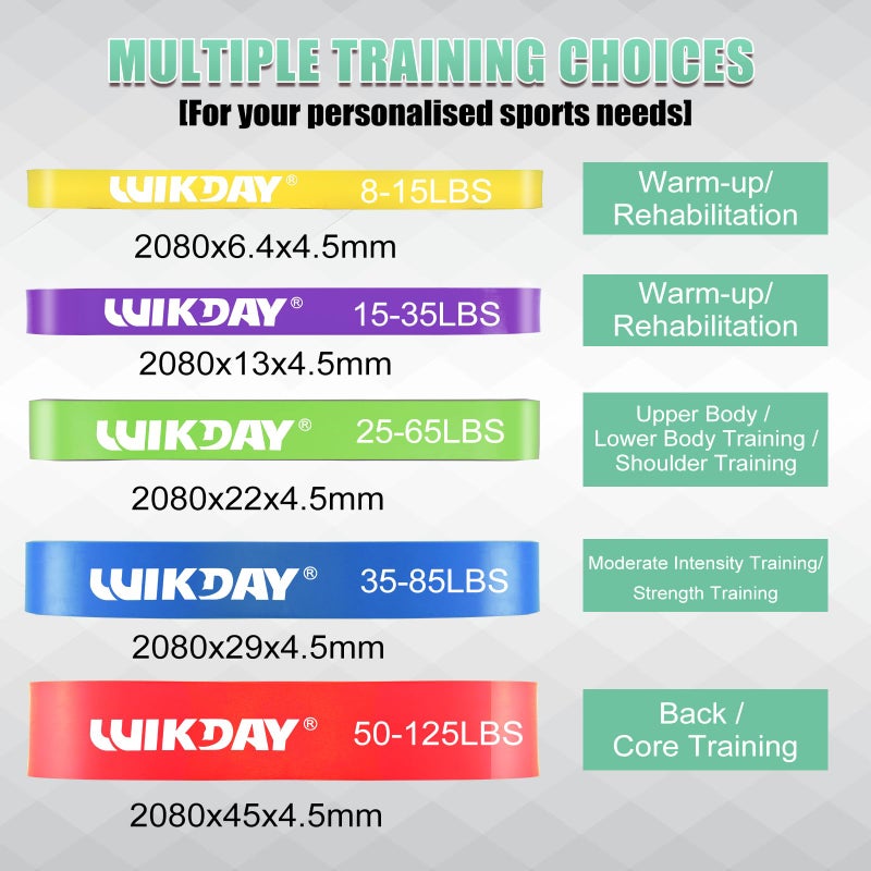 WIKDAY Resistance Bands, Pull Up Bands, Workout Bands for Exercise, Thick Heavy Resistance Band Set with Door Anchor, Elastic Bands for Body Stretching, Training at Home/Gym for Men & Women Bicolor - Image 2