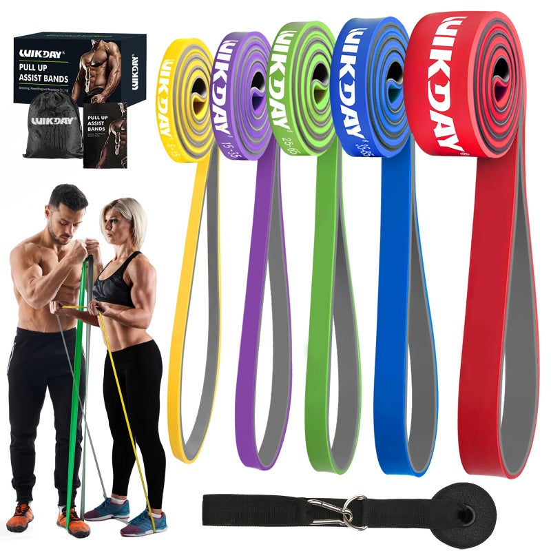 WIKDAY Resistance Bands, Pull Up Bands, Workout Bands for Exercise, Thick Heavy Resistance Band Set with Door Anchor, Elastic Bands for Body Stretching, Training at Home/Gym for Men & Women Bicolor - Image 1