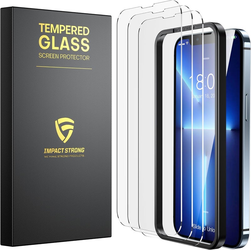 ImpactStrong Shatterproof Tempered Glass Screen Protector for iPhone 13 Pro Max/iPhone 14 Plus [Easy Installation Frame] [Bubble Free] [9H Hardness] [Full Coverage] Case Friendly, 6.7 Inch - (3-Pack) - Image 1