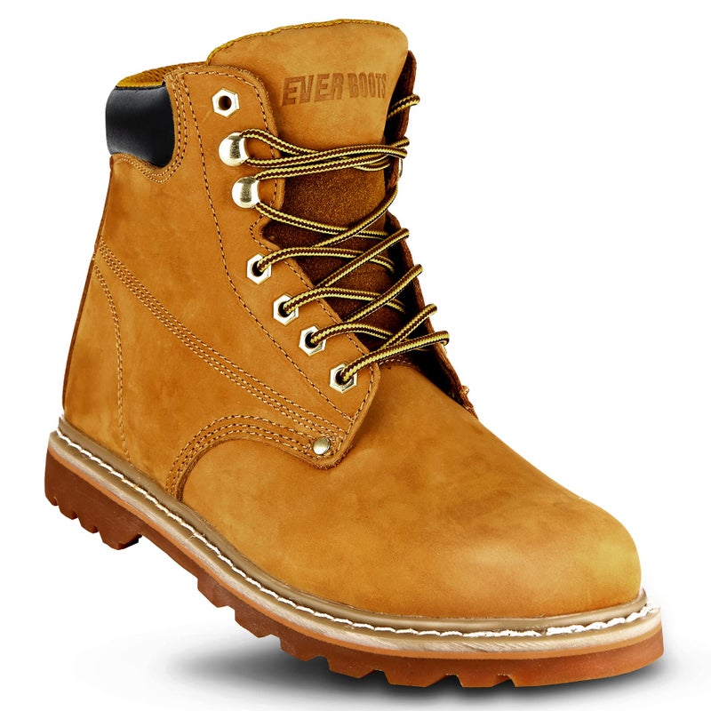EVER BOOTS "Tank Men's Soft Toe Oil Full Grain Leather Work Boots Construction Rubber Sole (6 D(M), TAN) - Image 1