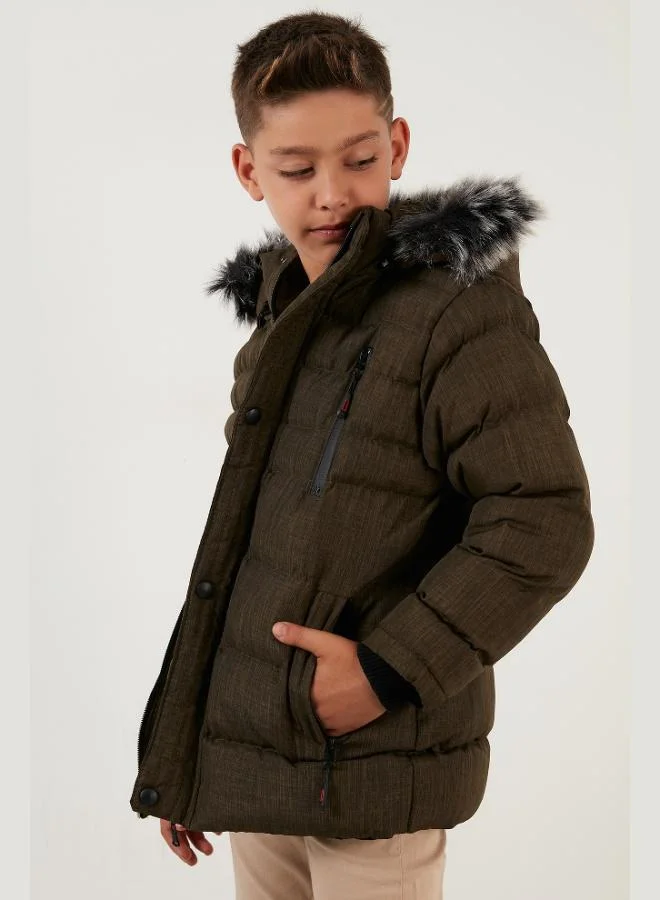 Lela Lela Plush Lined Winter Coat with Removable Hood and Pocket for Boys 5760024