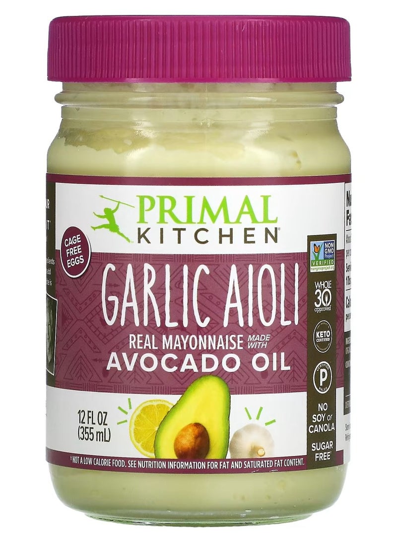 Natural Mayonnaise Made with Avocado Oil Garlic Aioli and Mayonnaise 355 ml