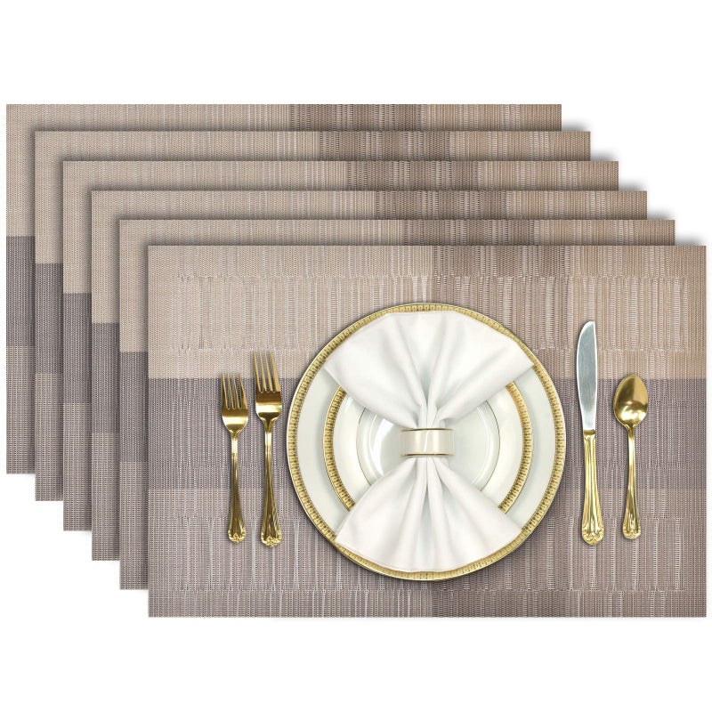 Aofmee Placemats, Placemats Set of 6, Heat Resistant Place Mats, Washable PVC Table Mats, Woven Vinyl Plastic Placemats for Dining Table, Non-Slip Stain Resistant Kitchen Table Placemats Easy to Clean - Image 1