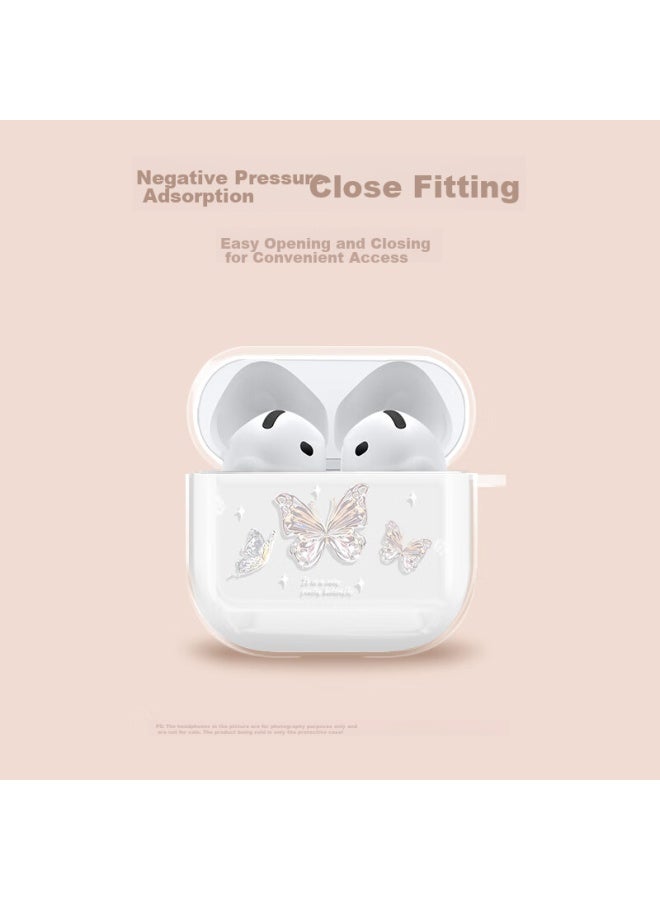 Inkaida Yingkaida Airpods 4 Case, Apple Earphone Protective Cover, Wireless Bluetooth Earphone Case, Shockproof Creative Anti-slip Shell, Storage Box, Pink Butterfly - Image 2