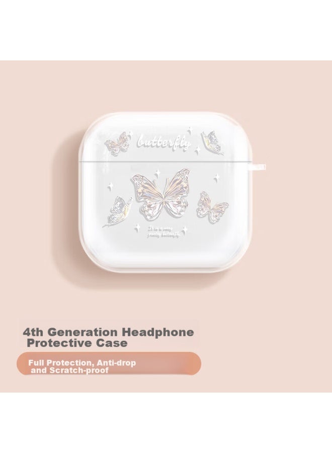 Inkaida Yingkaida Airpods 4 Case, Apple Earphone Protective Cover, Wireless Bluetooth Earphone Case, Shockproof Creative Anti-slip Shell, Storage Box, Pink Butterfly - Image 1