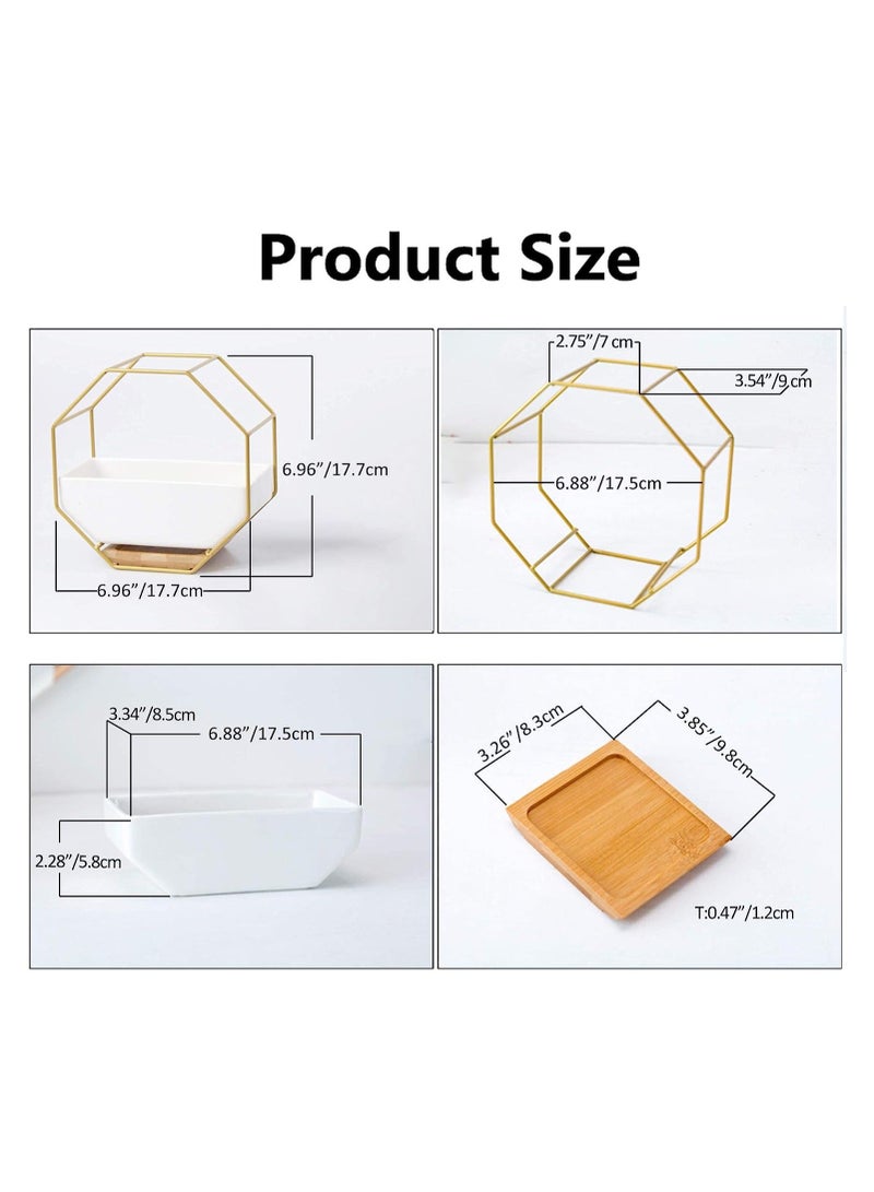 Y&D Modern Wall Planter, Metal Wire Octagon Design Wall-Mounted Shelves with Ceramic Flower Pot, Air Plant Container Hanging Vase Desktop Succulents Planter-Golden - Image 5