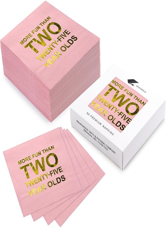 مجموعة مناديل عيد الميلاد الخمسين من راباهوليك، 50 قطعة، ذهبية اللون - ثلاث طبقات، للاستخدام مرة واحدة - مناديل كوكتيل للاحتفال بالذكرى الخمسين لعيد الميلاد - رقائق ذهبية وردية - أكثر متعة من شخصين في الخامسة والعشرين من العمر - 5 × 5 بوصة - Image 2